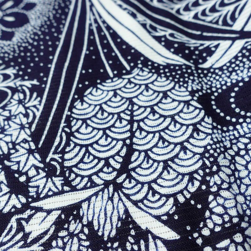 浴衣 美品 夏用 綿絽 バチ衿仕立て 綿 花柄 単衣仕立て 身丈144cm 裄丈66cm モダン 粋 青・紺_画像7