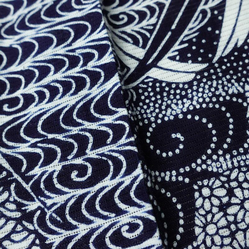 浴衣 美品 夏用 綿絽 バチ衿仕立て 綿 花柄 単衣仕立て 身丈144cm 裄丈66cm モダン 粋 青・紺_画像10