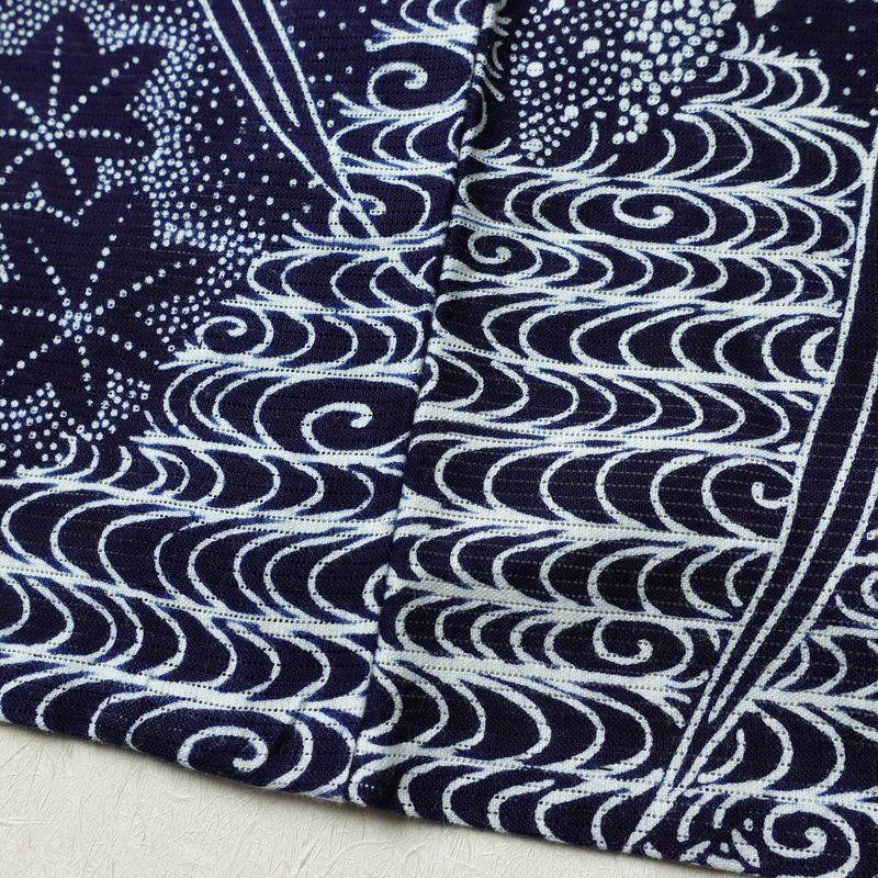 浴衣 美品 夏用 綿絽 バチ衿仕立て 綿 花柄 単衣仕立て 身丈144cm 裄丈66cm モダン 粋 青・紺_画像11