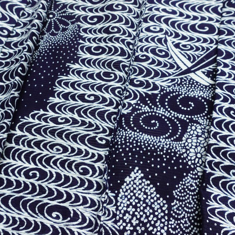 浴衣 美品 夏用 綿絽 バチ衿仕立て 綿 花柄 単衣仕立て 身丈144cm 裄丈66cm モダン 粋 青・紺_画像18