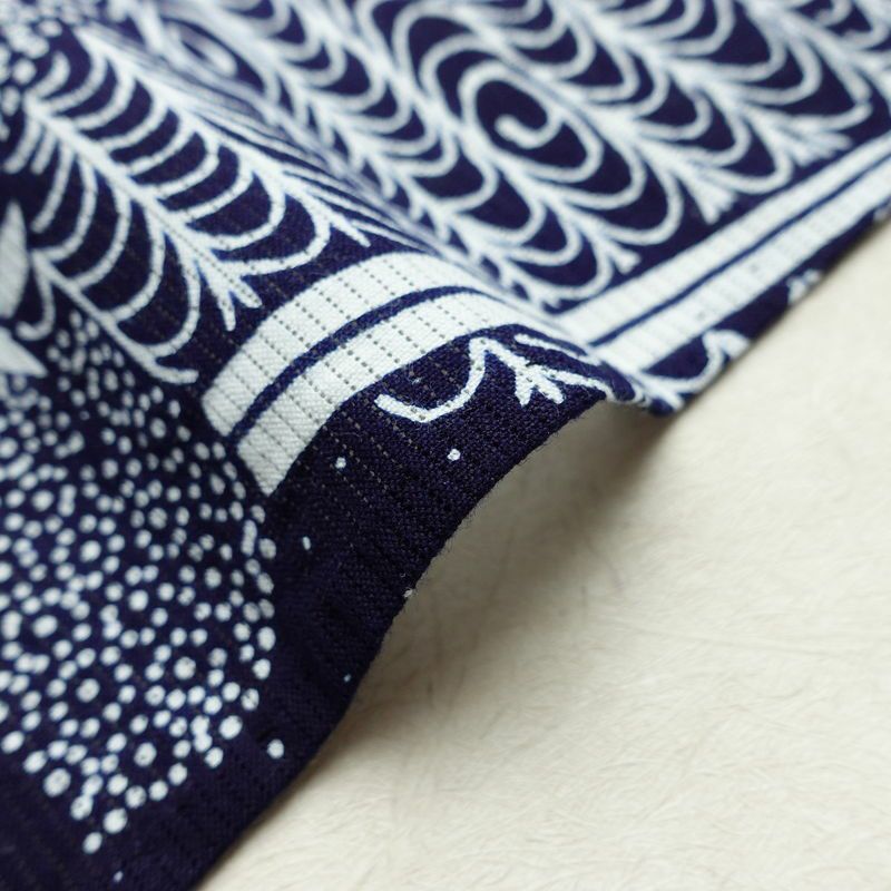 浴衣 美品 夏用 綿絽 バチ衿仕立て 綿 花柄 単衣仕立て 身丈144cm 裄丈66cm モダン 粋 青・紺_画像20