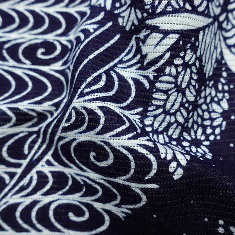 浴衣 美品 夏用 綿絽 バチ衿仕立て 綿 花柄 単衣仕立て 身丈144cm 裄丈66cm モダン 粋 青・紺_画像21