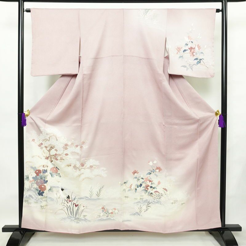 付け下げ 良品 しつけ糸付き 正絹 花柄 袷仕立て 身丈158.5cm 裄丈64cm リサイクル着物 着物 入学式 卒業式 七五三 お宮参り フォーマル 上品 ラベンダーピンク ピンク_画像1