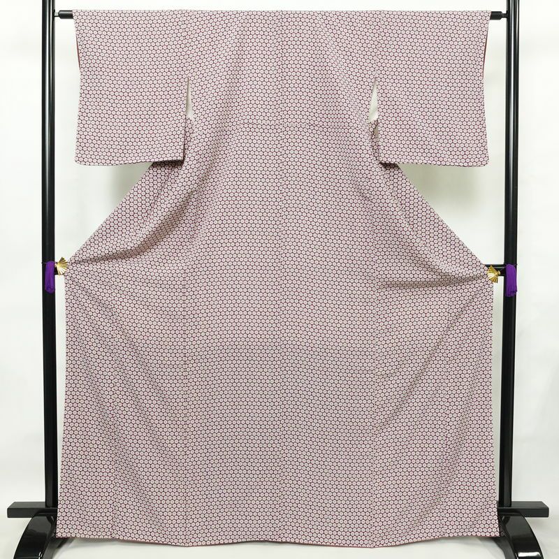 小紋 縮緬 総柄 正絹 花柄 袷仕立て 身丈167.5cm 裄丈62.5cm リサイクル着物 着物 モダン 紫・藤色_画像1