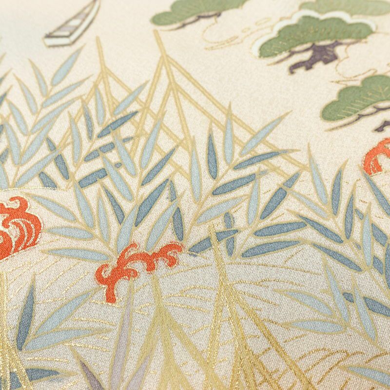 訪問着 良品 しつけ糸付き 正絹 古典柄 袷仕立て 身丈160.5cm 裄丈65cm リサイクル着物 着物 箔 金彩 入学式 卒業式 七五三 お宮参り フォーマル 上品 松 ベージュ_画像8