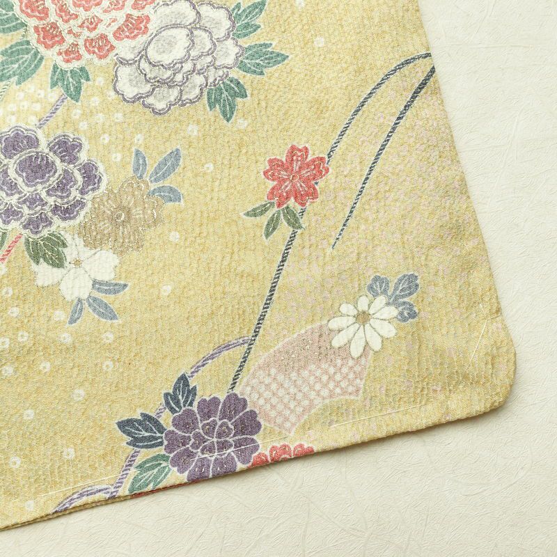 小紋 良品 正絹 花柄 袷仕立て 身丈162.5cm 裄丈67cm リサイクル着物 一部しつけ糸付き 着物 金彩 黄・黄土色_画像15