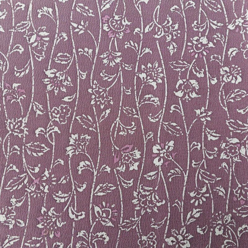 小紋 縮緬 総柄 正絹 木の葉・植物柄 袷仕立て 身丈152.5cm 裄丈64cm リサイクル着物 着物 紫・藤色_画像7