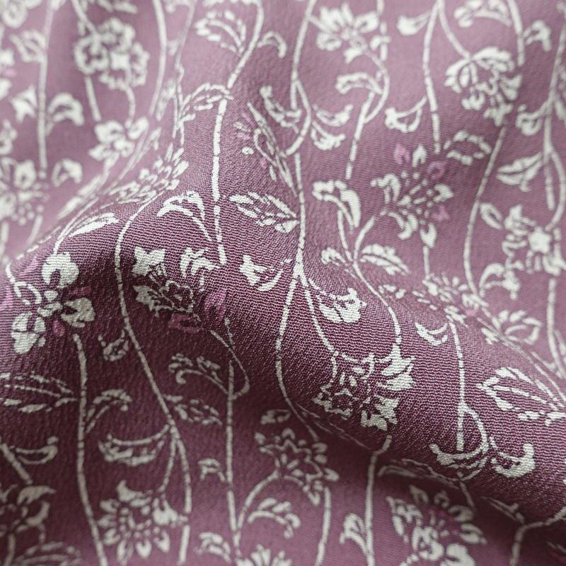 小紋 縮緬 総柄 正絹 木の葉・植物柄 袷仕立て 身丈152.5cm 裄丈64cm リサイクル着物 着物 紫・藤色_画像21