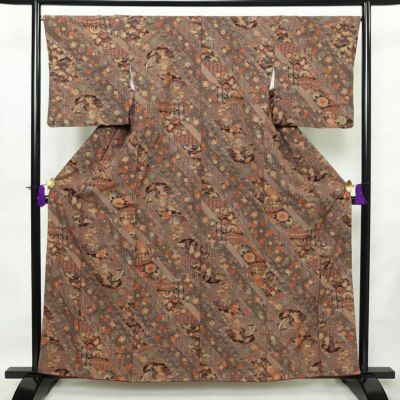 小紋 総柄 正絹 古典柄 袷仕立て 身丈159cm 裄丈67cm リサイクル着物 着物 モダン 多色使い