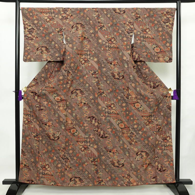 小紋 総柄 正絹 古典柄 袷仕立て 身丈159cm 裄丈67cm リサイクル着物 着物 モダン 多色使い_画像1