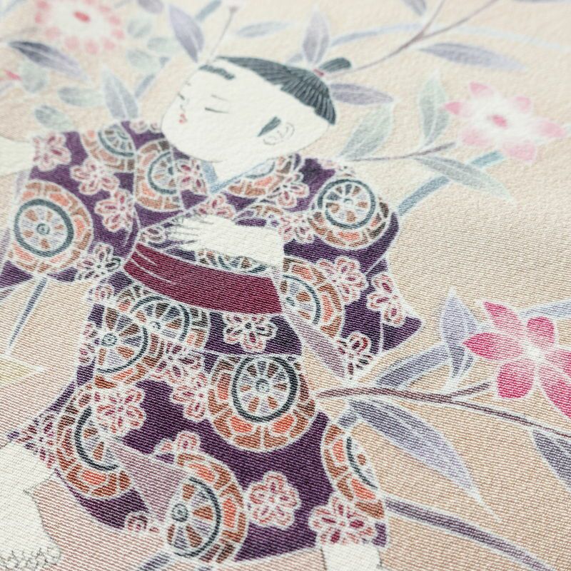 訪問着 美品 落款入り しつけ糸付き 友禅 縮緬 一つ紋付き 正絹 人物・動物柄 袷仕立て 身丈158.5cm 裄丈66.5cm リサイクル着物 着物 作家物 手描き 入学式 卒業式 七五三 お宮参り フォーマル モダン 上品 ピンク_画像7