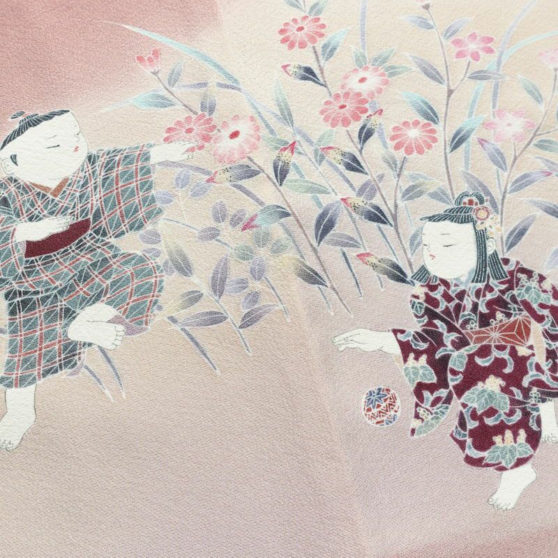 訪問着 美品 落款入り しつけ糸付き 友禅 縮緬 一つ紋付き 正絹 人物・動物柄 袷仕立て 身丈158.5cm 裄丈66.5cm リサイクル着物 着物 作家物 手描き 入学式 卒業式 七五三 お宮参り フォーマル モダン 上品 ピンク_画像13