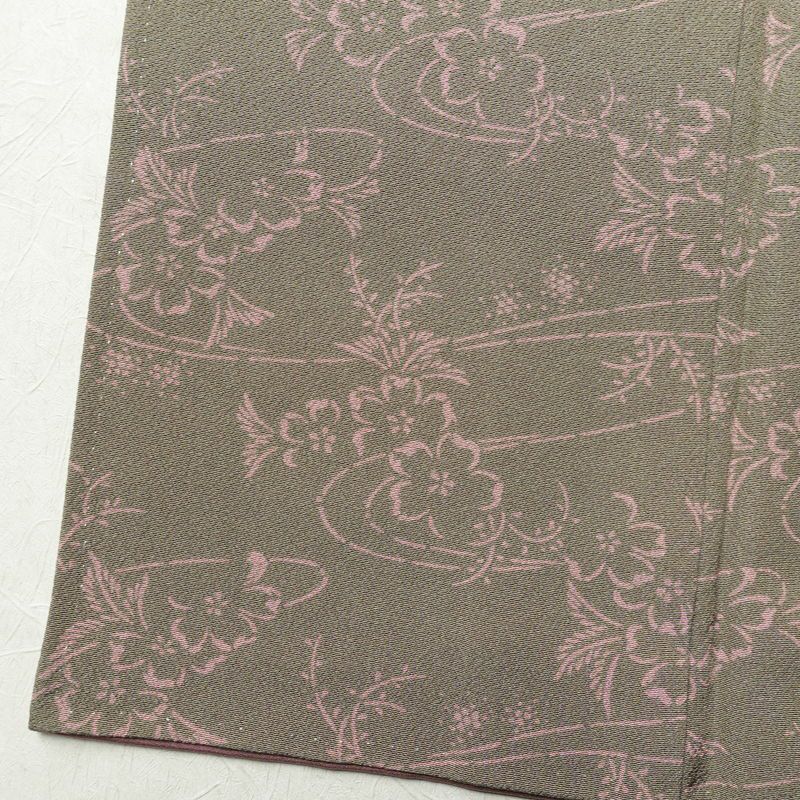 小紋 落款入り 縮緬 総柄 正絹 花柄 袷仕立て 身丈151cm 裄丈63cm リサイクル着物 着物 モダン 緑・うぐいす色_画像12