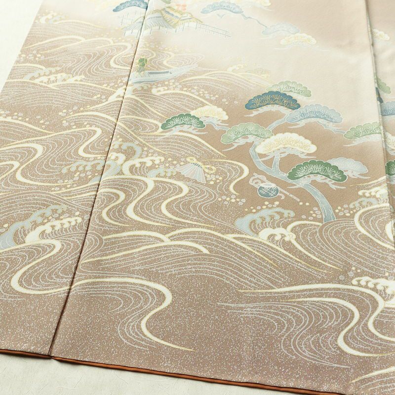 付け下げ 良品 縮緬 正絹 風景柄 袷仕立て 身丈164.5cm 裄丈70.5cm ゆったりサイズ ワイド リサイクル着物 着物 箔 金彩 入学式 卒業式 七五三 お宮参り フォーマル 上品 ベージュ_画像4