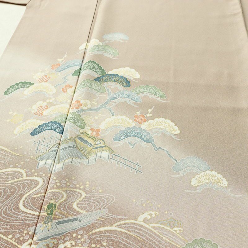 付け下げ 良品 縮緬 正絹 風景柄 袷仕立て 身丈164.5cm 裄丈70.5cm ゆったりサイズ ワイド リサイクル着物 着物 箔 金彩 入学式 卒業式 七五三 お宮参り フォーマル 上品 ベージュ_画像5