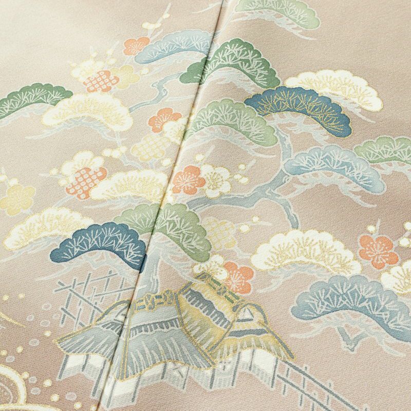 付け下げ 良品 縮緬 正絹 風景柄 袷仕立て 身丈164.5cm 裄丈70.5cm ゆったりサイズ ワイド リサイクル着物 着物 箔 金彩 入学式 卒業式 七五三 お宮参り フォーマル 上品 ベージュ_画像7