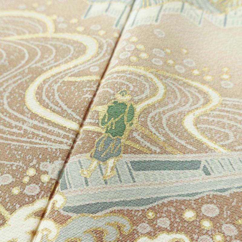 付け下げ 良品 縮緬 正絹 風景柄 袷仕立て 身丈164.5cm 裄丈70.5cm ゆったりサイズ ワイド リサイクル着物 着物 箔 金彩 入学式 卒業式 七五三 お宮参り フォーマル 上品 ベージュ_画像11