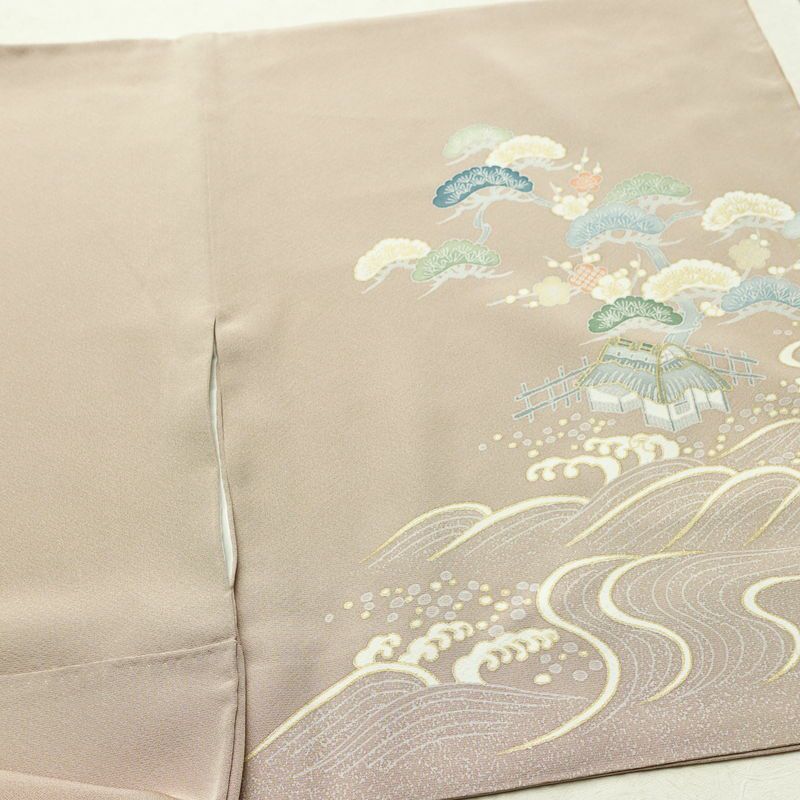 付け下げ 良品 縮緬 正絹 風景柄 袷仕立て 身丈164.5cm 裄丈70.5cm ゆったりサイズ ワイド リサイクル着物 着物 箔 金彩 入学式 卒業式 七五三 お宮参り フォーマル 上品 ベージュ_画像14