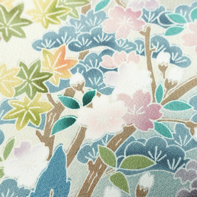 訪問着 美品 しつけ糸付き 縮緬 一つ紋付き 正絹 風景柄 袷仕立て 身丈164cm 裄丈67cm リサイクル着物 着物 共八掛 入学式 卒業式 七五三 お宮参り フォーマル 上品 紅葉 松 桜 紫・藤色_画像9