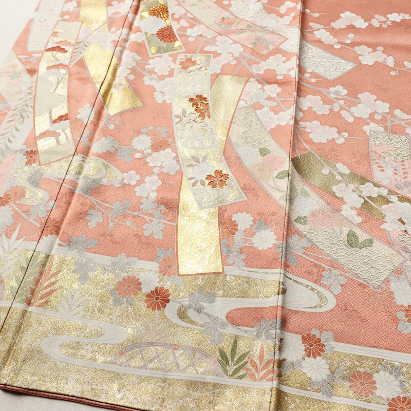 訪問着 良品 金駒刺繍 綸子 正絹 古典柄 袷仕立て 身丈163.5cm 裄丈67cm リサイクル着物 着物 箔 共八掛 入学式 卒業式 七五三 パーティー お宮参り フォーマル 華やか 菊 桜 ピンク_画像4