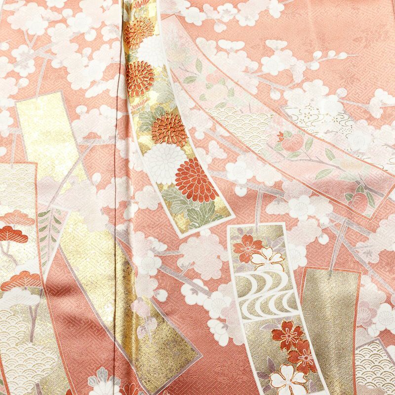 訪問着 良品 金駒刺繍 綸子 正絹 古典柄 袷仕立て 身丈163.5cm 裄丈67cm リサイクル着物 着物 箔 共八掛 入学式 卒業式 七五三 パーティー お宮参り フォーマル 華やか 菊 桜 ピンク_画像6