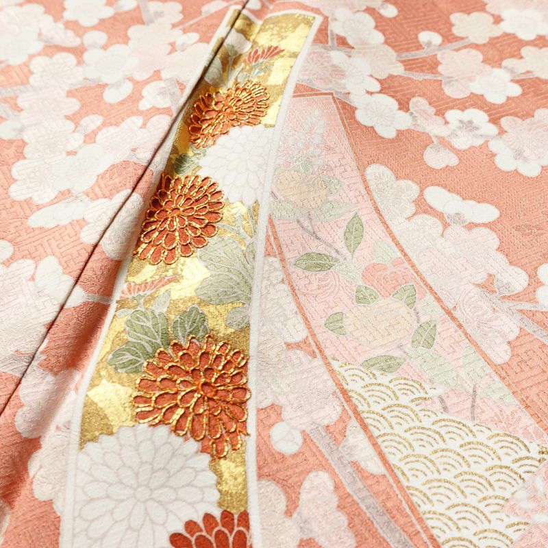 訪問着 良品 金駒刺繍 綸子 正絹 古典柄 袷仕立て 身丈163.5cm 裄丈67cm リサイクル着物 着物 箔 共八掛 入学式 卒業式 七五三 パーティー お宮参り フォーマル 華やか 菊 桜 ピンク_画像7