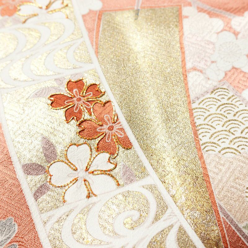 訪問着 良品 金駒刺繍 綸子 正絹 古典柄 袷仕立て 身丈163.5cm 裄丈67cm リサイクル着物 着物 箔 共八掛 入学式 卒業式 七五三 パーティー お宮参り フォーマル 華やか 菊 桜 ピンク_画像11