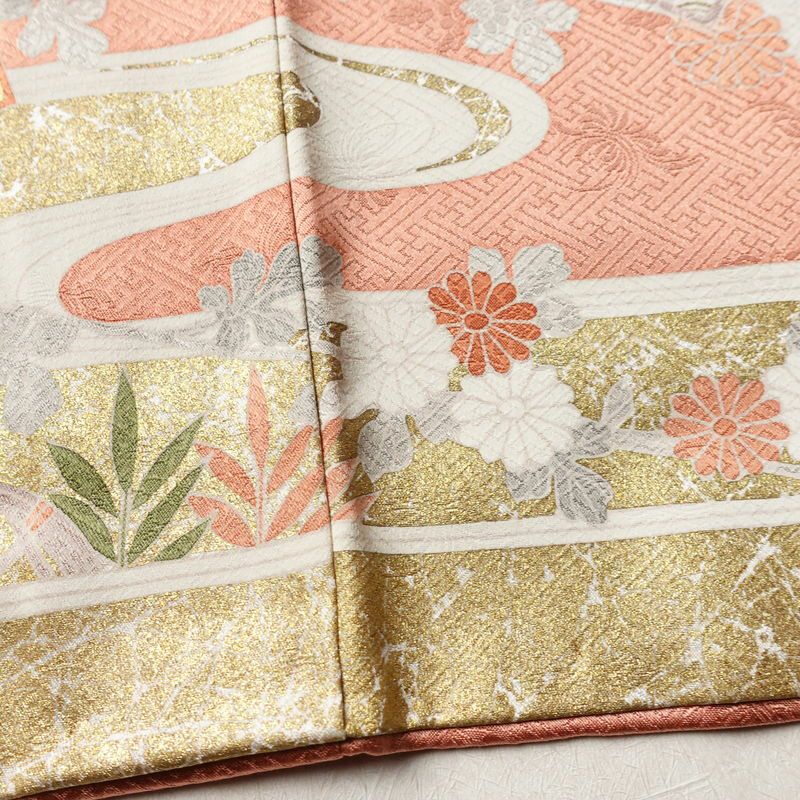 訪問着 良品 金駒刺繍 綸子 正絹 古典柄 袷仕立て 身丈163.5cm 裄丈67cm リサイクル着物 着物 箔 共八掛 入学式 卒業式 七五三 パーティー お宮参り フォーマル 華やか 菊 桜 ピンク_画像13