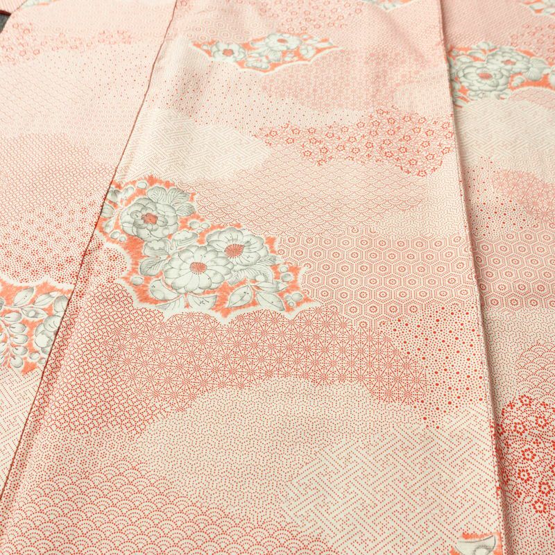 小紋 総柄 正絹 花柄 袷仕立て 身丈156.5cm 裄丈65cm リサイクル着物 着物 紬地 赤・朱_画像5