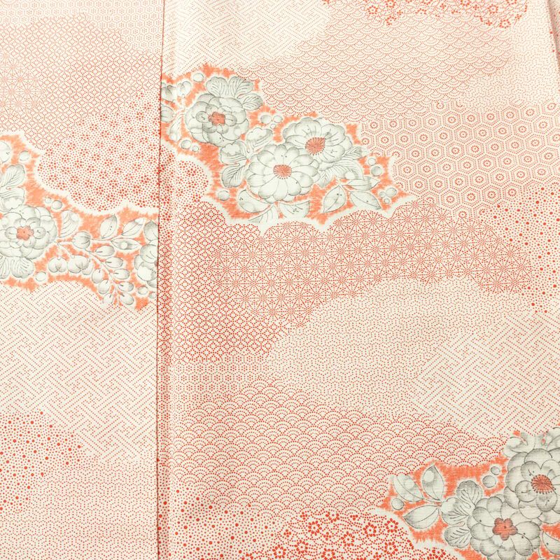 小紋 総柄 正絹 花柄 袷仕立て 身丈156.5cm 裄丈65cm リサイクル着物 着物 紬地 赤・朱_画像6