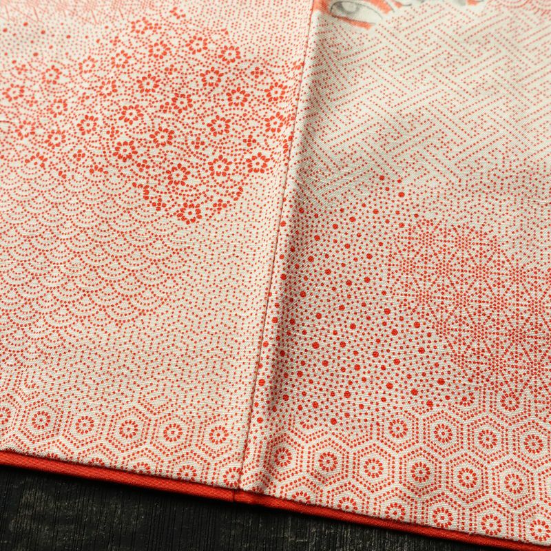 小紋 総柄 正絹 花柄 袷仕立て 身丈156.5cm 裄丈65cm リサイクル着物 着物 紬地 赤・朱_画像12
