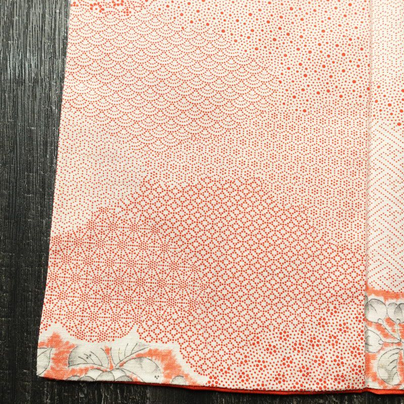 小紋 総柄 正絹 花柄 袷仕立て 身丈156.5cm 裄丈65cm リサイクル着物 着物 紬地 赤・朱_画像13