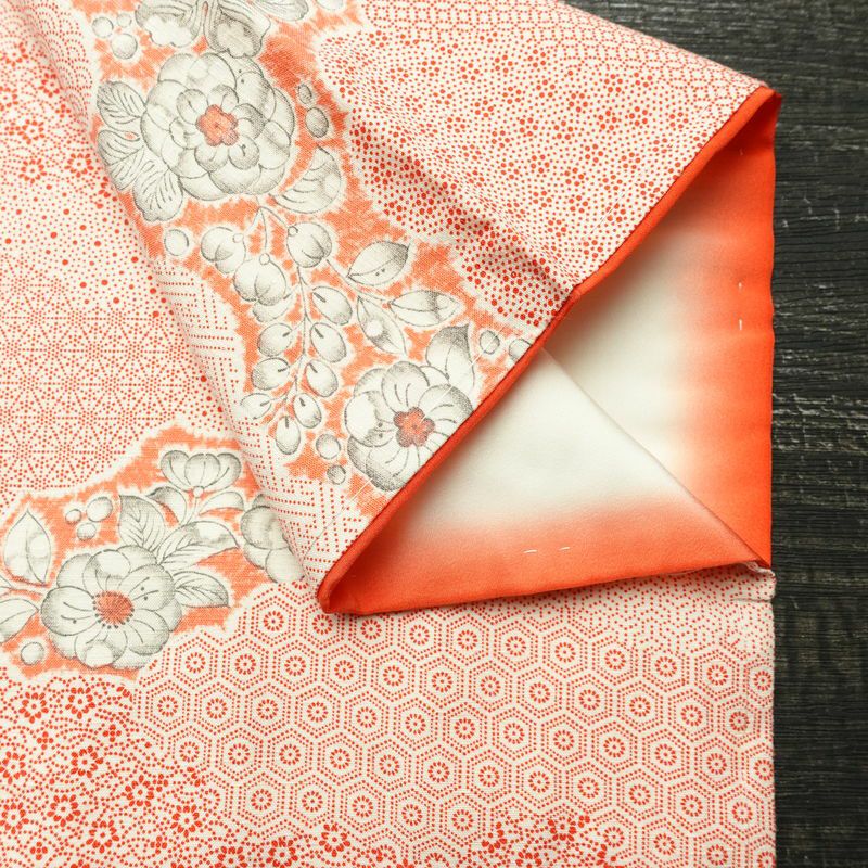 小紋 総柄 正絹 花柄 袷仕立て 身丈156.5cm 裄丈65cm リサイクル着物 着物 紬地 赤・朱_画像15