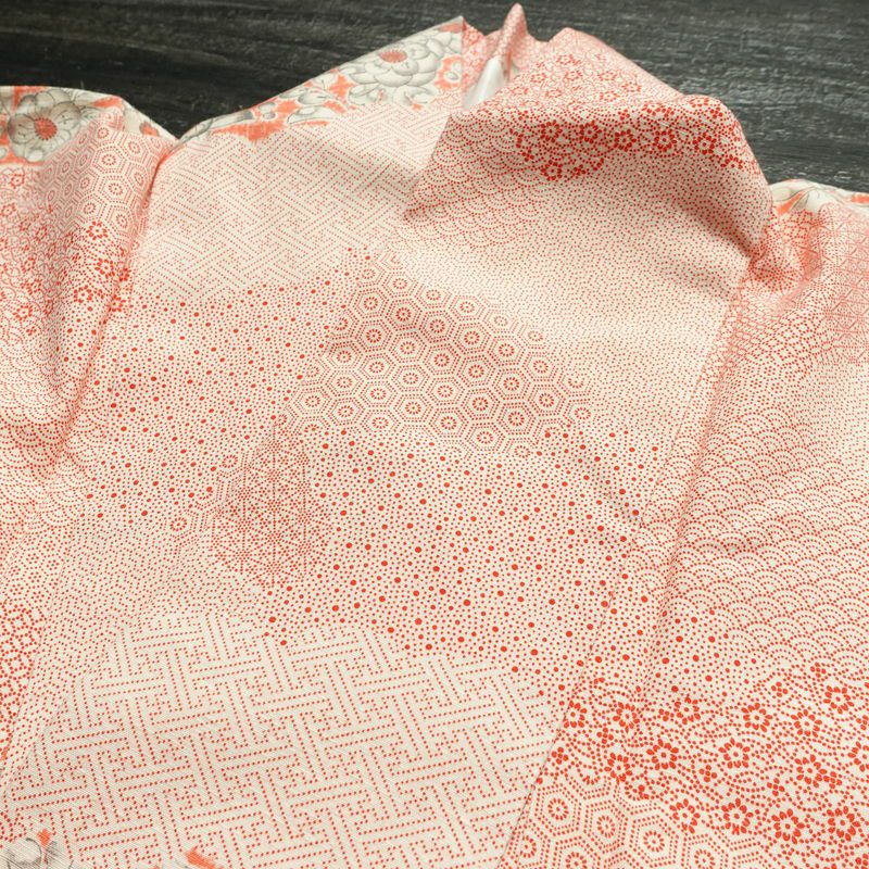 小紋 総柄 正絹 花柄 袷仕立て 身丈156.5cm 裄丈65cm リサイクル着物 着物 紬地 赤・朱_画像17