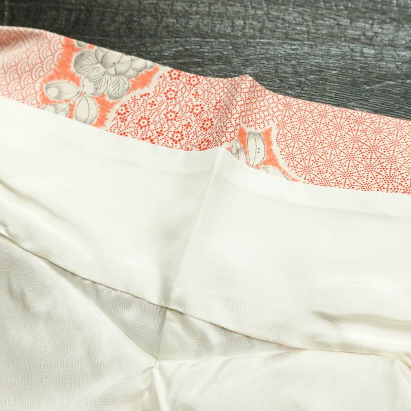 小紋 総柄 正絹 花柄 袷仕立て 身丈156.5cm 裄丈65cm リサイクル着物 着物 紬地 赤・朱_画像20