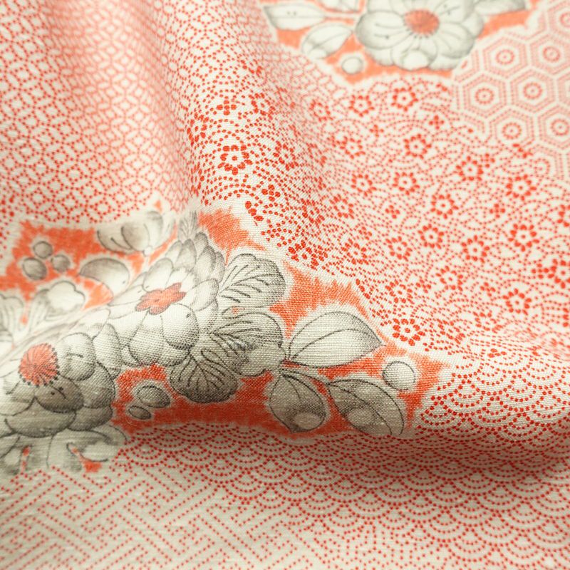 小紋 総柄 正絹 花柄 袷仕立て 身丈156.5cm 裄丈65cm リサイクル着物 着物 紬地 赤・朱_画像21