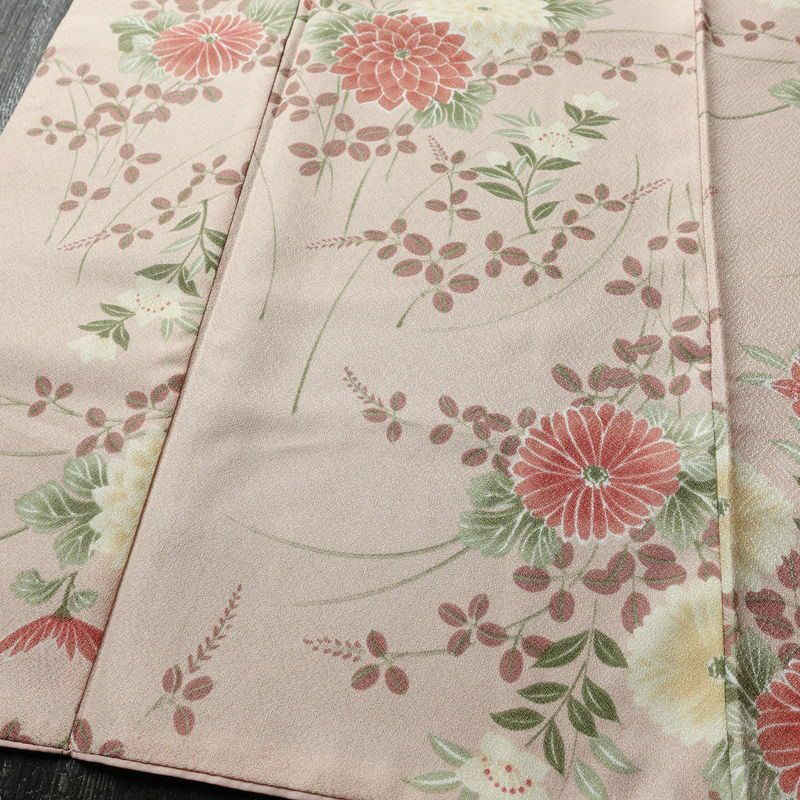 小紋 ポリエステル 花柄 袷仕立て 身丈165cm 裄丈66cm リサイクル着物 着物 ピンク_画像4