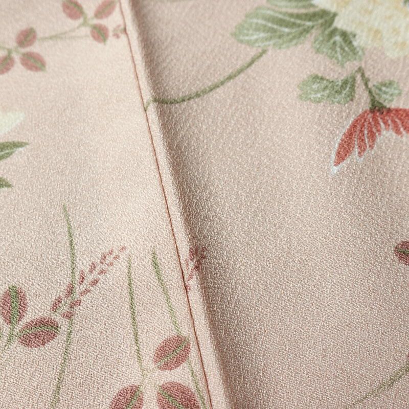 小紋 ポリエステル 花柄 袷仕立て 身丈165cm 裄丈66cm リサイクル着物 着物 ピンク_画像9