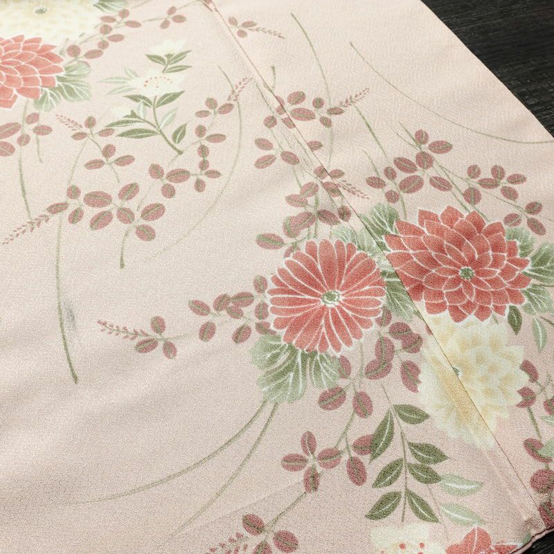 小紋 ポリエステル 花柄 袷仕立て 身丈165cm 裄丈66cm リサイクル着物 着物 ピンク_画像11