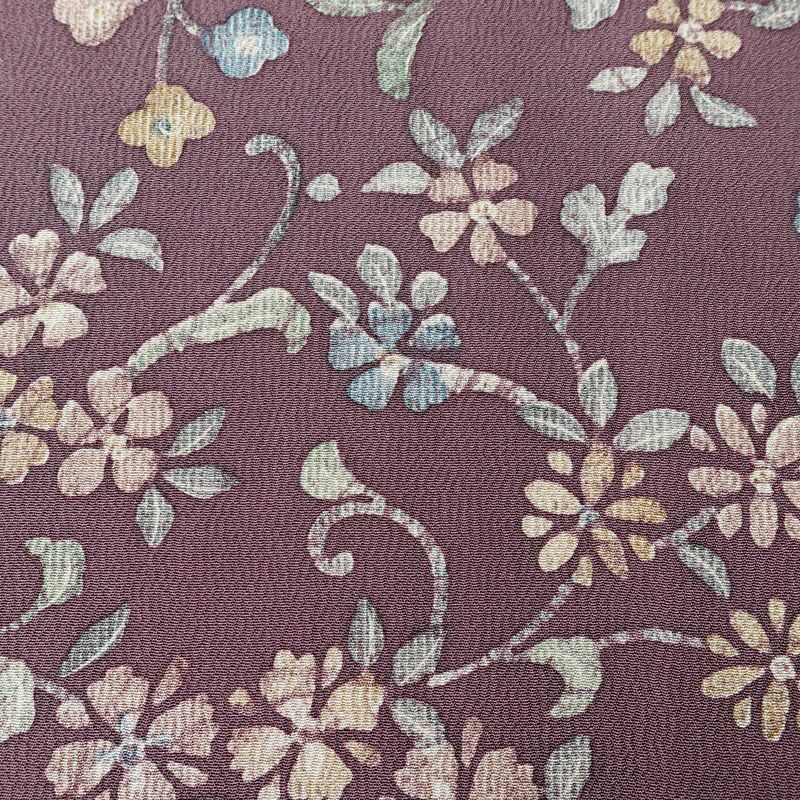 小紋 縮緬 総柄 正絹 花柄 袷仕立て 身丈155cm 裄丈65.5cm リサイクル着物 着物 紫・藤色_画像7