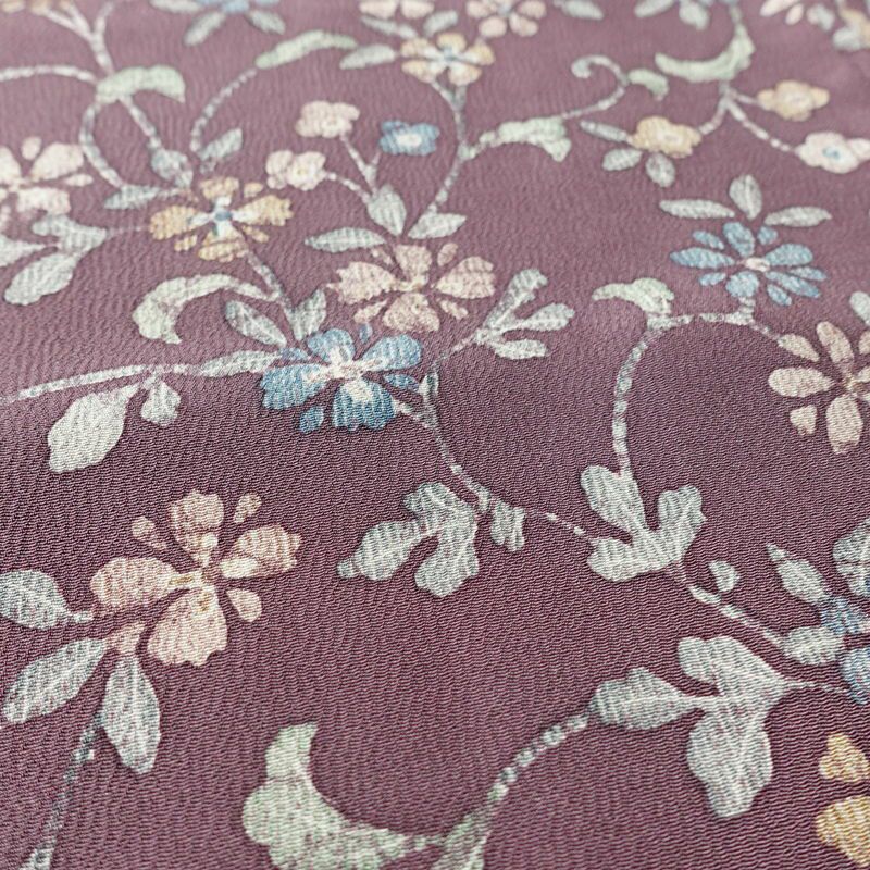 小紋 縮緬 総柄 正絹 花柄 袷仕立て 身丈155cm 裄丈65.5cm リサイクル着物 着物 紫・藤色_画像8