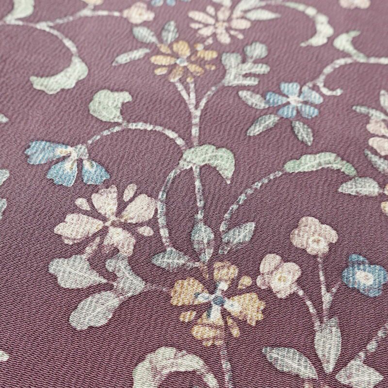 小紋 縮緬 総柄 正絹 花柄 袷仕立て 身丈155cm 裄丈65.5cm リサイクル着物 着物 紫・藤色_画像9