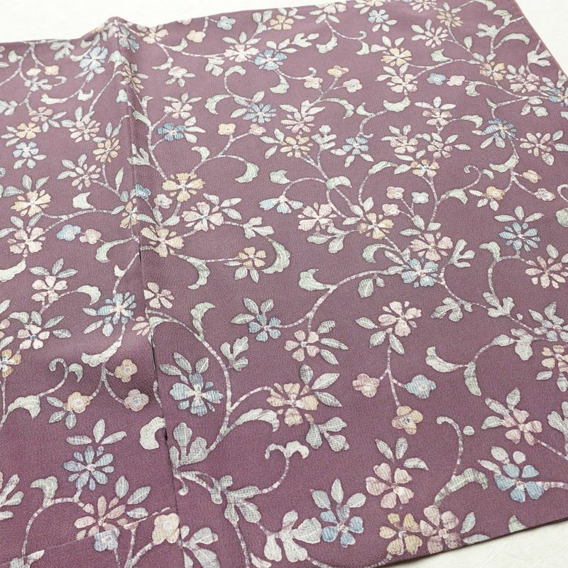 小紋 縮緬 総柄 正絹 花柄 袷仕立て 身丈155cm 裄丈65.5cm リサイクル着物 着物 紫・藤色_画像13