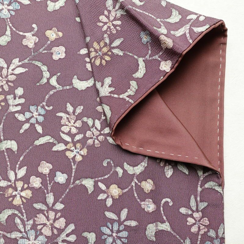 小紋 縮緬 総柄 正絹 花柄 袷仕立て 身丈155cm 裄丈65.5cm リサイクル着物 着物 紫・藤色_画像14