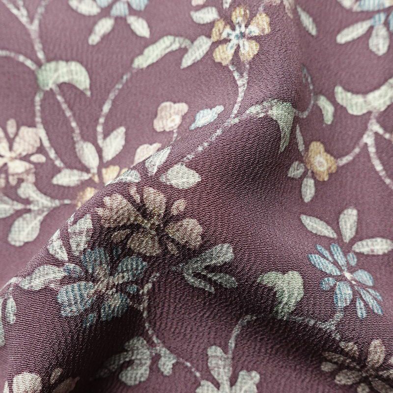小紋 縮緬 総柄 正絹 花柄 袷仕立て 身丈155cm 裄丈65.5cm リサイクル着物 着物 紫・藤色_画像21