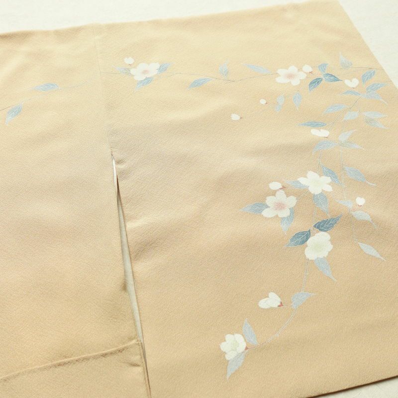 訪問着 縮緬 正絹 人物・動物柄 袷仕立て 身丈148cm 裄丈63cm リサイクル着物 着物 フォーマル シンプル 粋 ベージュ_画像16