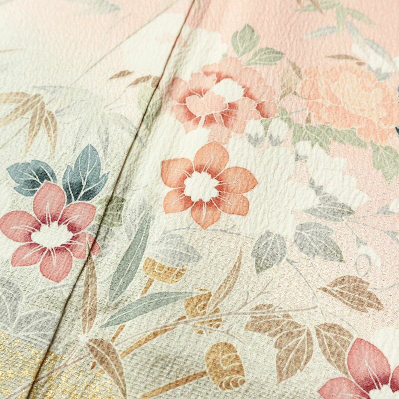 訪問着 良品 正絹 花柄 袷仕立て 身丈159.5cm 裄丈63.5cm リサイクル着物 一部しつけ糸付き 着物 箔 入学式 卒業式 七五三 お宮参り フォーマル ピンク_画像7