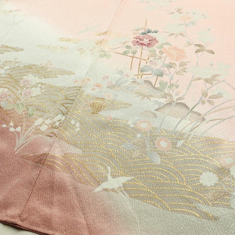 訪問着 良品 正絹 花柄 袷仕立て 身丈159.5cm 裄丈63.5cm リサイクル着物 一部しつけ糸付き 着物 箔 入学式 卒業式 七五三 お宮参り フォーマル ピンク_画像14