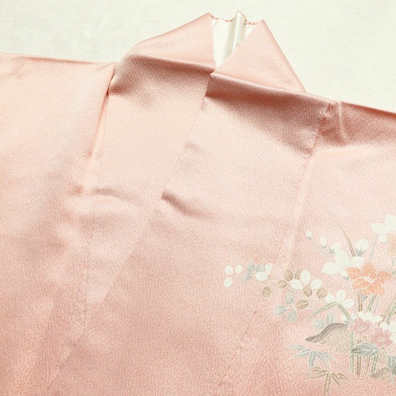訪問着 良品 正絹 花柄 袷仕立て 身丈159.5cm 裄丈63.5cm リサイクル着物 一部しつけ糸付き 着物 箔 入学式 卒業式 七五三 お宮参り フォーマル ピンク_画像18