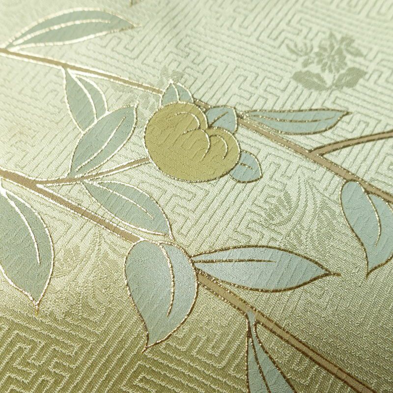 訪問着 綸子 正絹 花柄 袷仕立て 身丈165cm 裄丈66.5cm リサイクル着物 着物 箔 金彩 入学式 卒業式 七五三 お宮参り フォーマル 上品 菊 緑・うぐいす色_画像10